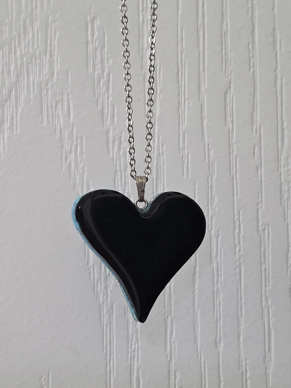 Turquoise Heart Pendant Necklace with Silver Flake Accents